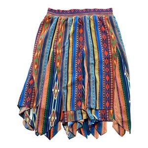Soft Surroundings Boho Ikat Print Handkerchief Hem Fantasia Festival Skirt Med P
